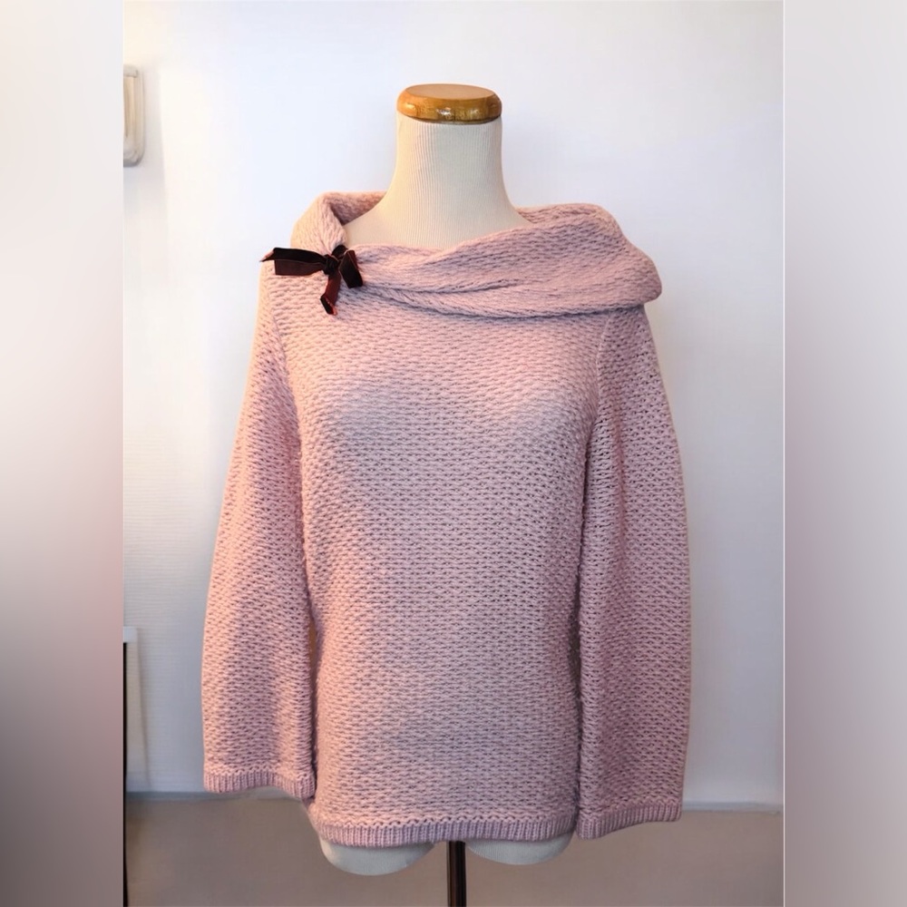 [Sleeping on Snow] Pink Cowl Neck Cable Knit Sweater S